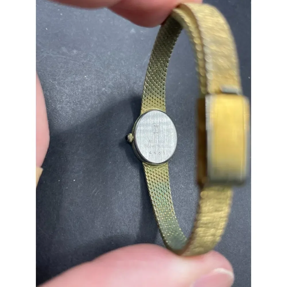 Vintage Jules Jurgensen Quartz Diamond Oval Gold Tone Ladies Watch 4461